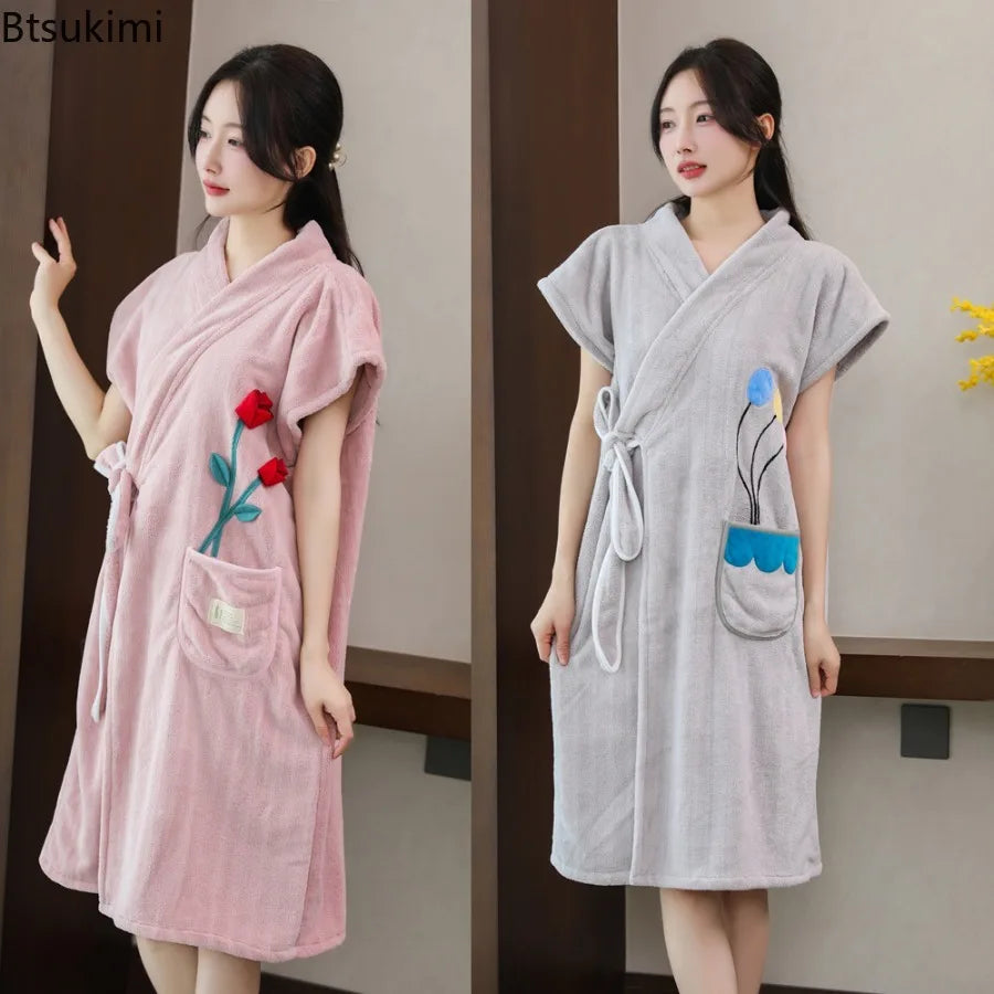 Wearable Bath Towel Bathrobe Women's Homewear Absorbent Quick-drying Comfortable Casual Soft Breathable Loose Nightgown Ladies