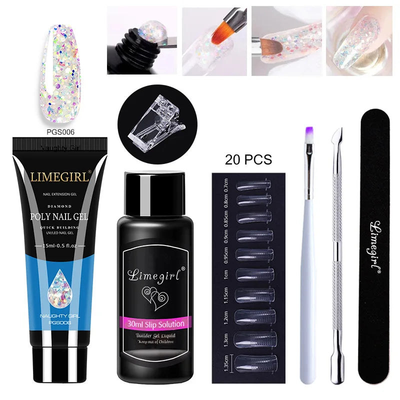 LIMEGIRL  Poly Nail Gel Set Manicure Set Gel Cuticle Pusher Finger Extend Mold Nail Kit All For Quick Extension Manicure Set