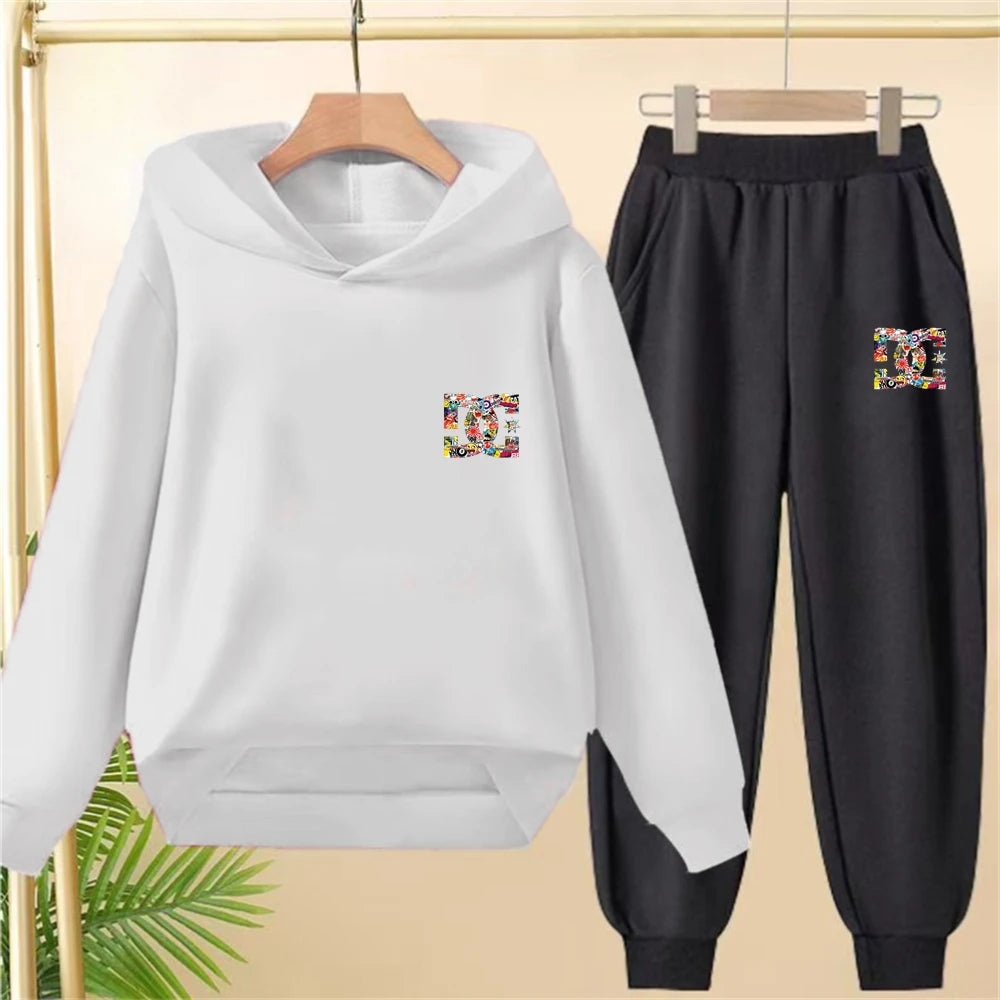 Children's Hoodie 3-12 Years Girls Pink Boy Black Tops+Pants Set Leisure Sweatshirt Printing Fashion Kids Autumn Clothing