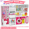 Pink Bathroom Role Play Set with Shower Vanity Laundry Cabinet Ironing Board - Ideal Christmas Thanksgiving New Year Gift