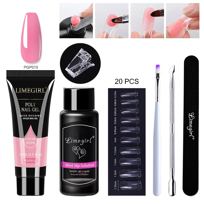 LIMEGIRL  Poly Nail Gel Set Manicure Set Gel Cuticle Pusher Finger Extend Mold Nail Kit All For Quick Extension Manicure Set