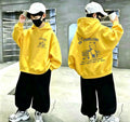 Kids Hoodie Vintage Bear Text Double‑Sided Print Hooded Sweatshirt Teen Casual Street Pullover
