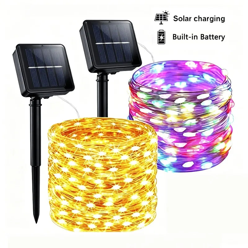 Christmas Lights Decorations LED Solar String Fairy Lights Outdoor Copper Waterproof Solar Garland Decoration Garden Tree Party