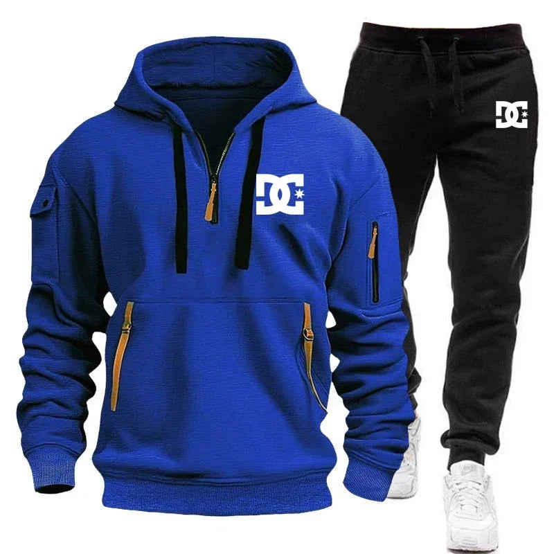 2026 New Winter Season Men's Fashion Casual Sports Set - Outdoor Loose Hooded Sweatshirt Pullover + Jogging Pants 2-Piece Set