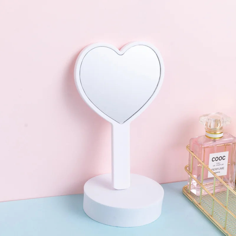 1PCS Heart Shaped Hand‑held Vanity Mirror With Handle Portable Cute Small Beauty Mirror Cosmetic Makeup Tool For Girls Women