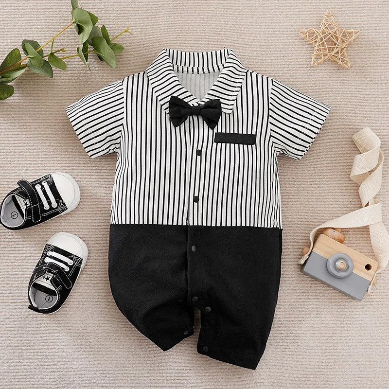 0-18 Baby Bodysuit Gentleman Style Handsome Formal Cotton Comfortable Soft Boys And Girls Summer Short Sleeved Newborn Clothes