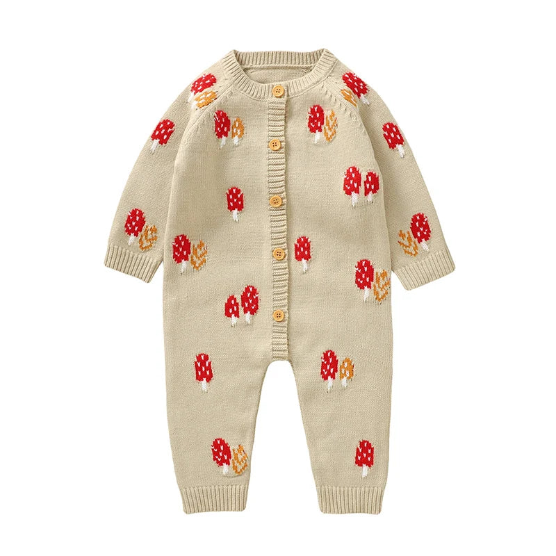 Baby Romper Knitted Infant Clothing 0-18M Overalls Fashion Embroidery Mushroom Newborn Girl Boy Jumpsuit Long Sleeve Autumn Warm