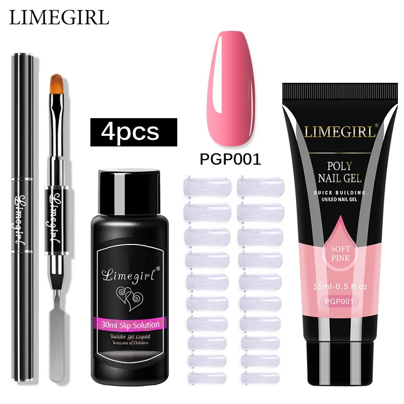 LIMEGIRL  Poly Nail Gel Set Manicure Set Gel Cuticle Pusher Finger Extend Mold Nail Kit All For Quick Extension Manicure Set