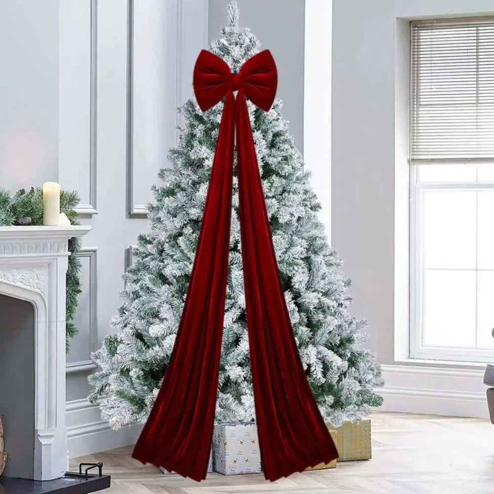 Flocked Super Large Christmas Tree Bow Extended Ribbon DIY Shopping Mall Christmas Tree Bow Reusable Christmas Tree Decoration
