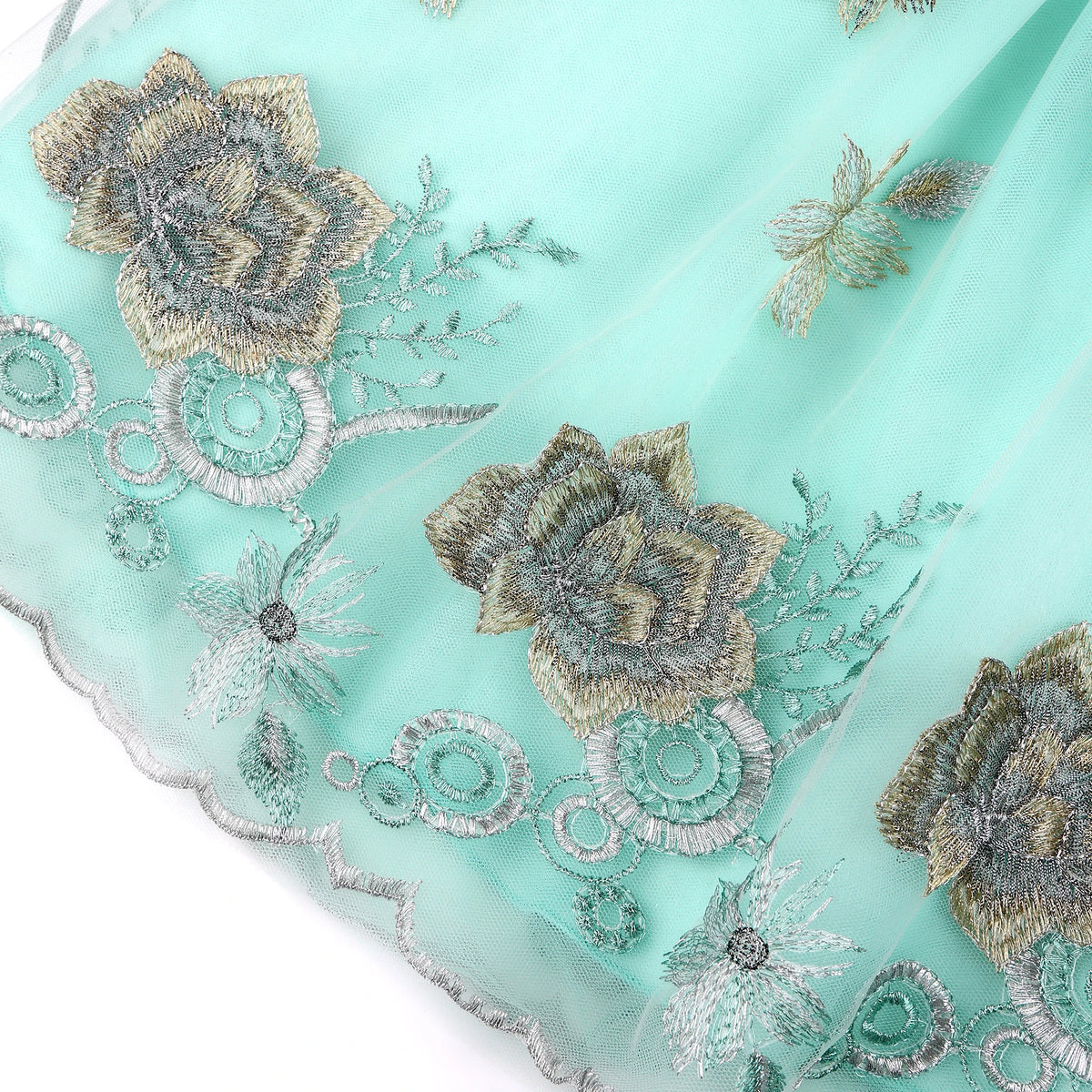 Princess Party Dress for Girls European American Embroidery Lace Net Gauze Flower Child Dress Elegant Frock with Puffy Sleeves