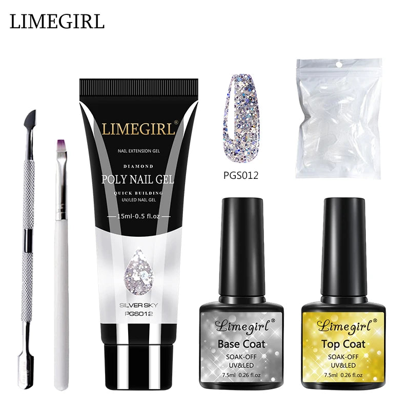 LIMEGIRL  Poly Nail Gel Set Manicure Set Gel Cuticle Pusher Finger Extend Mold Nail Kit All For Quick Extension Manicure Set