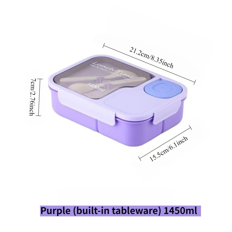 Bento Box-Portable lunch box with built-in tableware and sauce box, square meal reserve box for school, office and travel