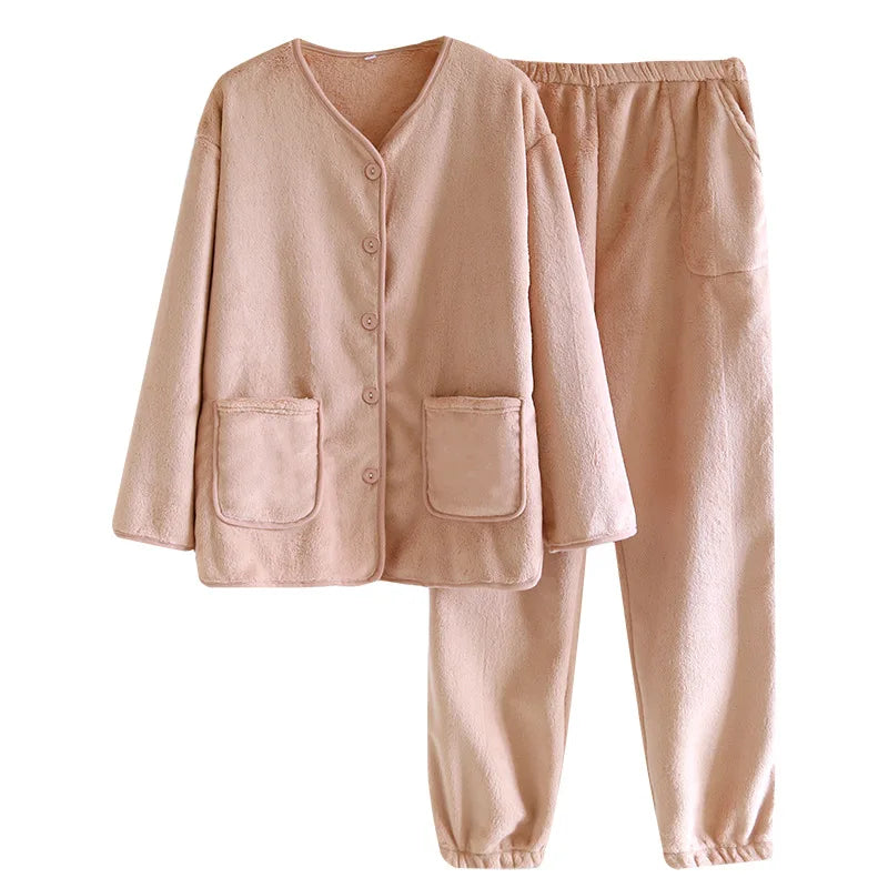 2024 New Autumn/Winter Vintage Pajamas Women Winter Velvet Thickened Outerwear Home Clothing Long Sleeved Pants Set