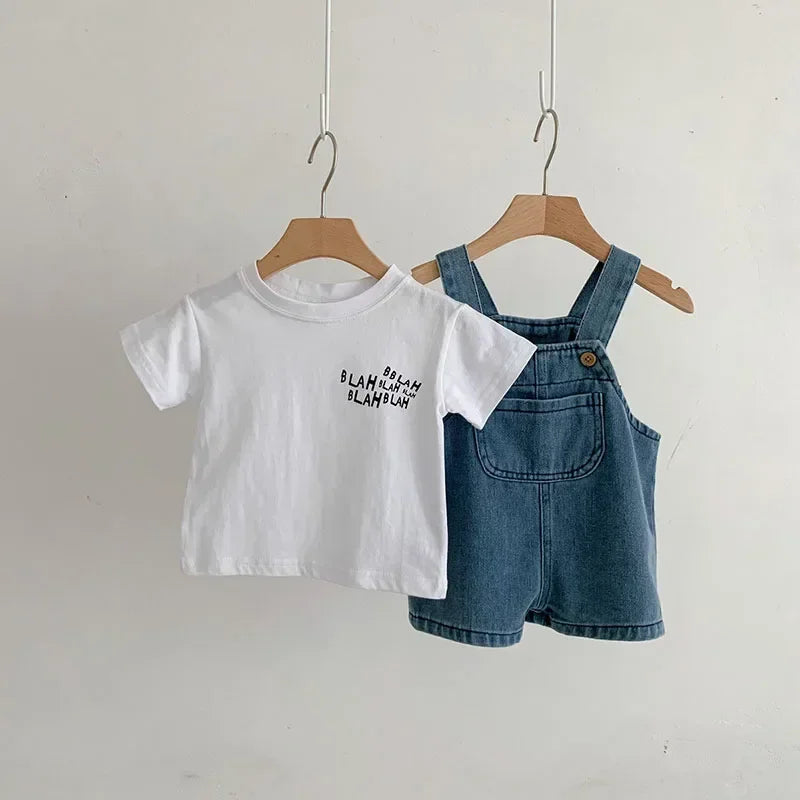 0-3 Years Toddler Baby Boy Clothes Sets Summer Short Sleeve Baby Tops Tee Overall Pants Casual Baby Girl Outfits Clothing