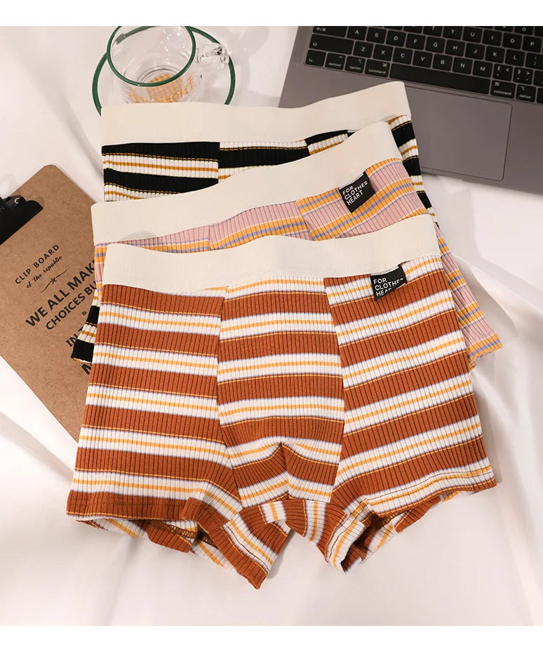 New Men's Underwear: Cotton Boxer Briefs, Plus Size, Mid-Rise, Striped, Breathable Summer Boxer Briefs for Boys, Teen Shorts