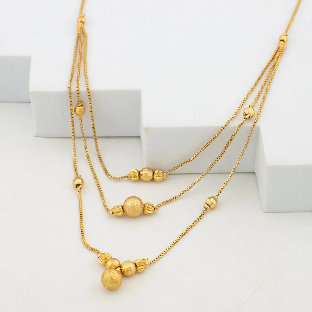 Stainless Steel Multi Strand Necklace Earring Sets Jewelry Round Bead Stud Earrings Necklace Women Party Jewelry Set Accessories