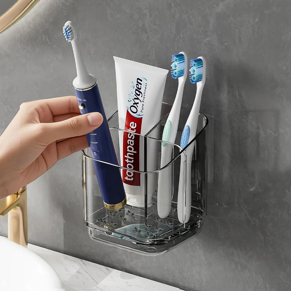 Toothbrush Storage Rack Large Capacity Bathroom Wall-Mounted Storage Box Plastic Organizer for Toothbrushes Toothpaste Razors To