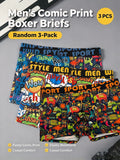 Boxer Briefs 3PCS Set Cartoon Graffiti Print Underwear Soft Breathable Male Shorts Fashion Casual Men Underpants Multi Patterns