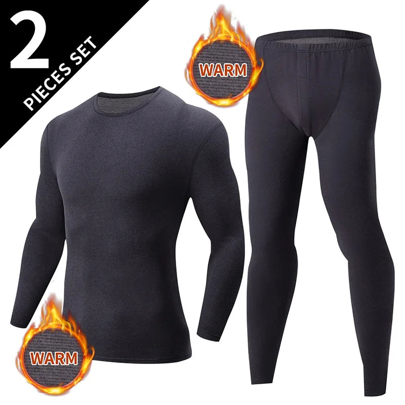 Men Winter Thermal Underwear Set Fleece Lined Slim Fit Long Johns Round Neck Long Sleeve Base Layer Warm Underwear Top & Pants F