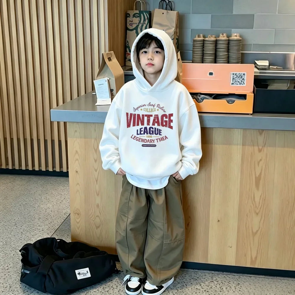Kids' Hoodies – Retro Multicolor Letter-Themed Long-Sleeve Sweatshirts – Trendy Streetwear for Boys and Girls