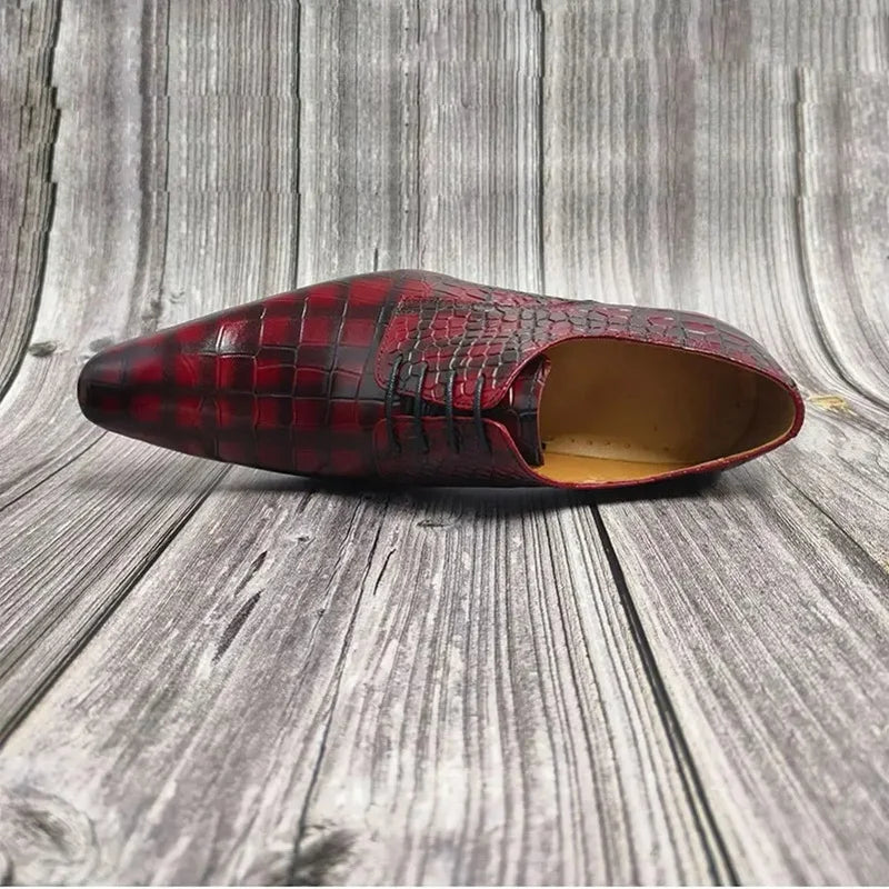 Wedding Evening Dress Shoes For Men Luxury Lace Up Oxfords Derby Shoes Customized Genuine Leather Show Party Fashion Shoe Red