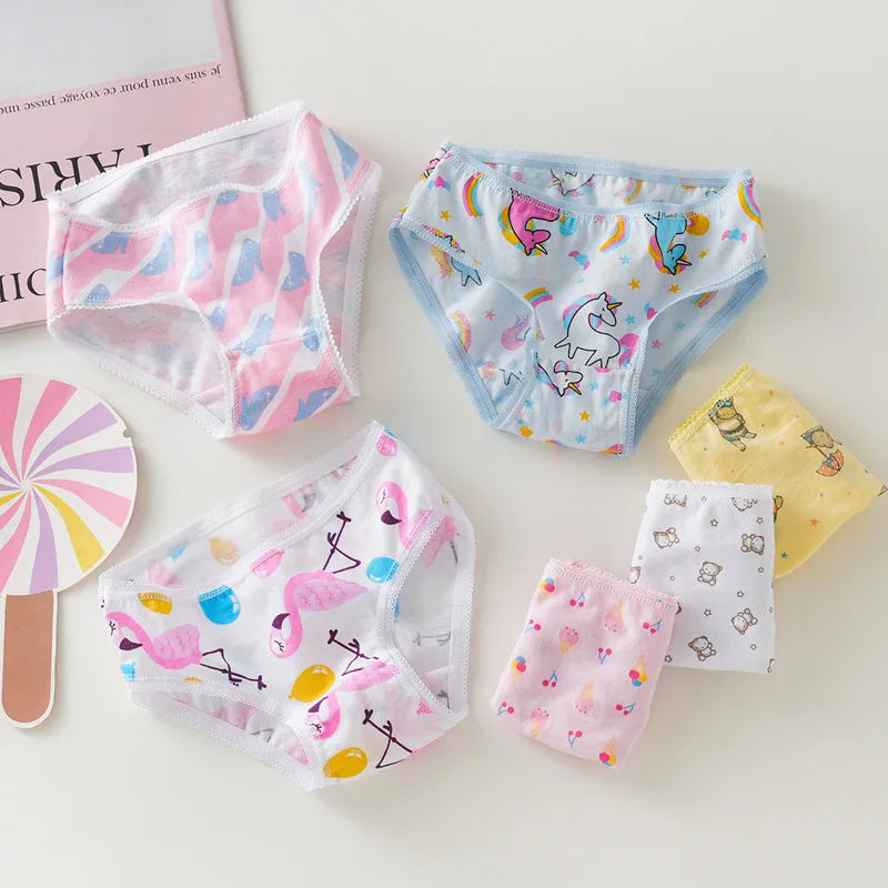 3/6/9/12 Pcs/Lot Cotton Panties Girls Kids Short Briefs Children Underwear Child Cartoon Print Shorts Underpants Lace Panties