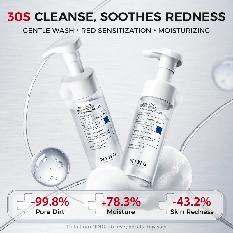 150ML Amino Acid Cleansing Foam for Sensitive Skin: Hydrating, Non-Tightening, Gentle & Low-Irritation with Dense Foam