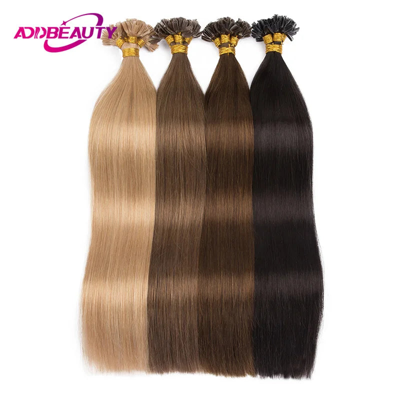 Addbeauty Human Fusion Hair Extensions U Tip Keratin Capsule 100% Remy Human Hair Nail Tip Machine Made Hair Extension Natural