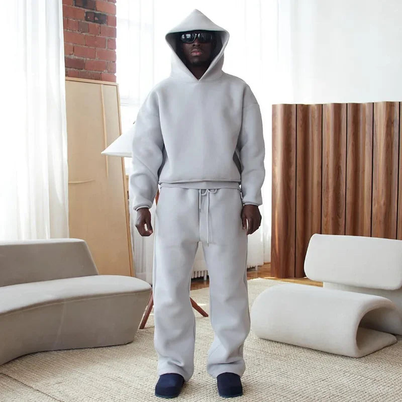 Men's New Sportswear Set Trendy 2-Piece Hoodie & Pants Outdoor Basketball Casual Simple Couple Fashion Solid Color Loose