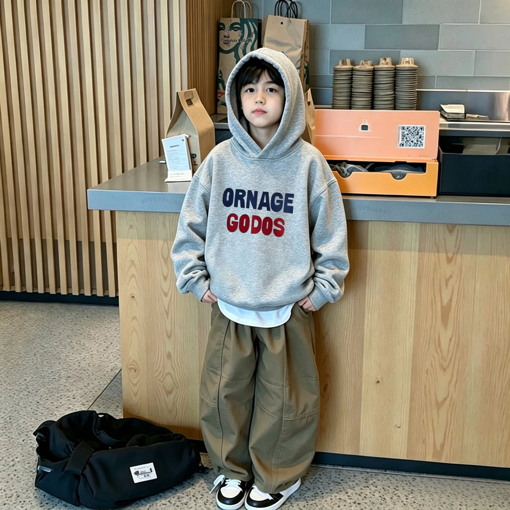 Latest model Warm Kids Hooded Sweatshirt, Simple Contrast Color Letter Print Hoodie for Boys Girls Autumn Winter