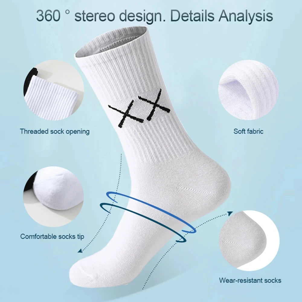 5Pairs/Lot Cotton Socks Men Soft Breathable Long Socks FASHION Solid Color Deodorize White Socks Man Outdoor Sports Soccer Sock