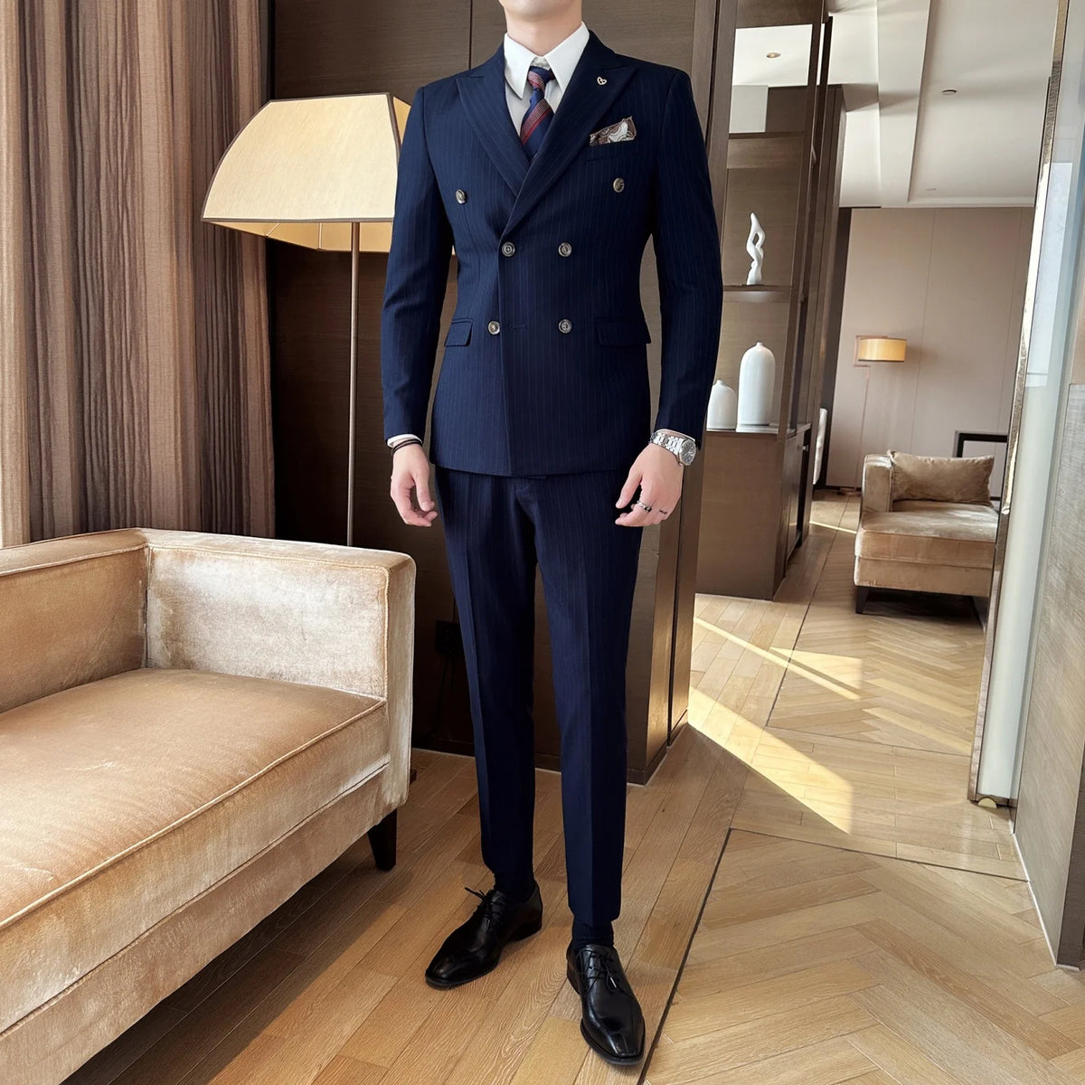 Men Wedding Suit 3 Piece Double-breasted Korean Slim Fit Formal Banquet Business Suit Luxury Groom Tuxedo Fit Evening Wear