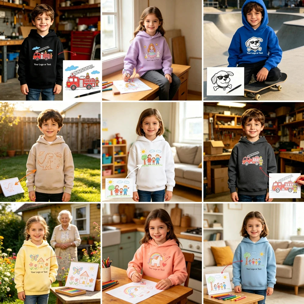 Custom Sweatshirt Kids Boy Girl Hoodies Toddler Pullover Top Add Text Logo Image Name Print Cotton Long Sleeve Design T-Shirt