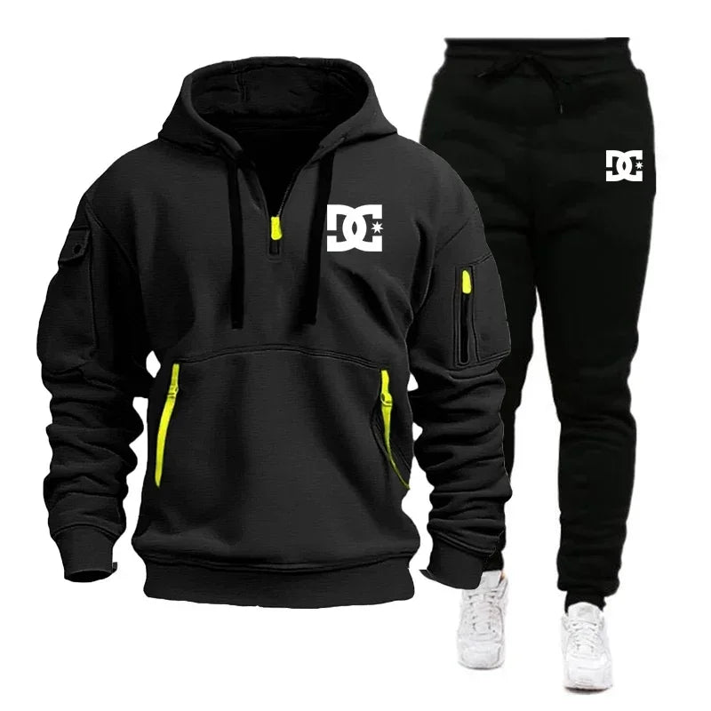 2026 New Winter Season Men's Fashion Casual Sports Set - Outdoor Loose Hooded Sweatshirt Pullover + Jogging Pants 2-Piece Set