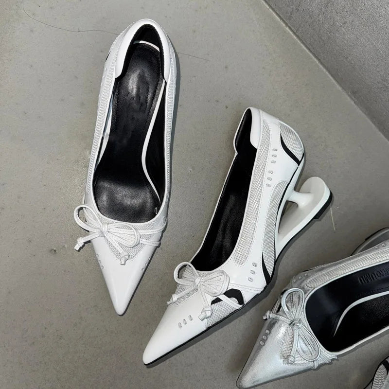 Women's High Heels Bow Mary Jane Shoes New Designer Shallow Single Shoes Non-Slip Women Casual Shoes Slip on Pointed Toe Pumps