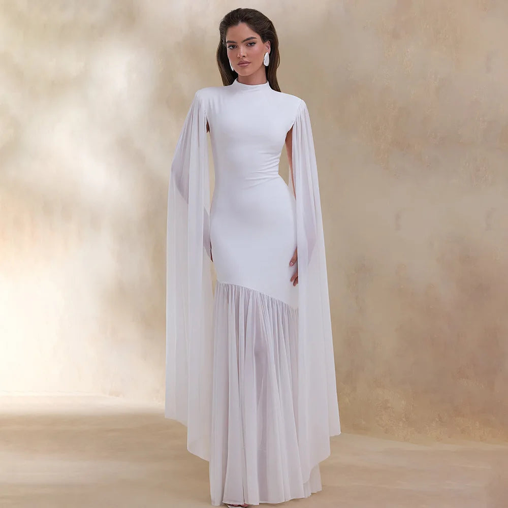 FL Elegant And Elegant Evening Dress For Women Featuring Patchwork Design Mesh Ribbon And Pure-Color Long Dress 2026