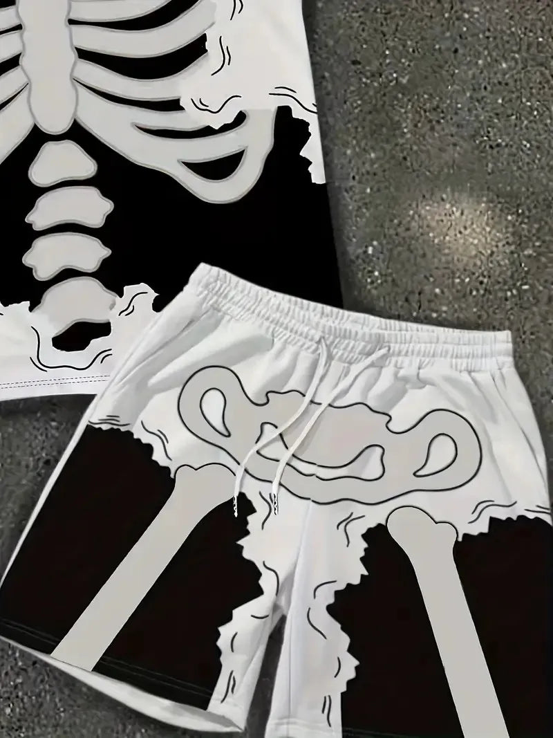 The 2025 Summer New Men's Set Features Street Casual Hip-Hop Fashion Comfort and Softness with 3D Frame Pattern Prints