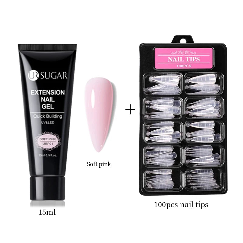 UR SUGAR 15ml Nail Extension Gel Set Acrylic Quick Building Hard Gel For Finger Prolong Form Tips Manicure Extension Tool Kits