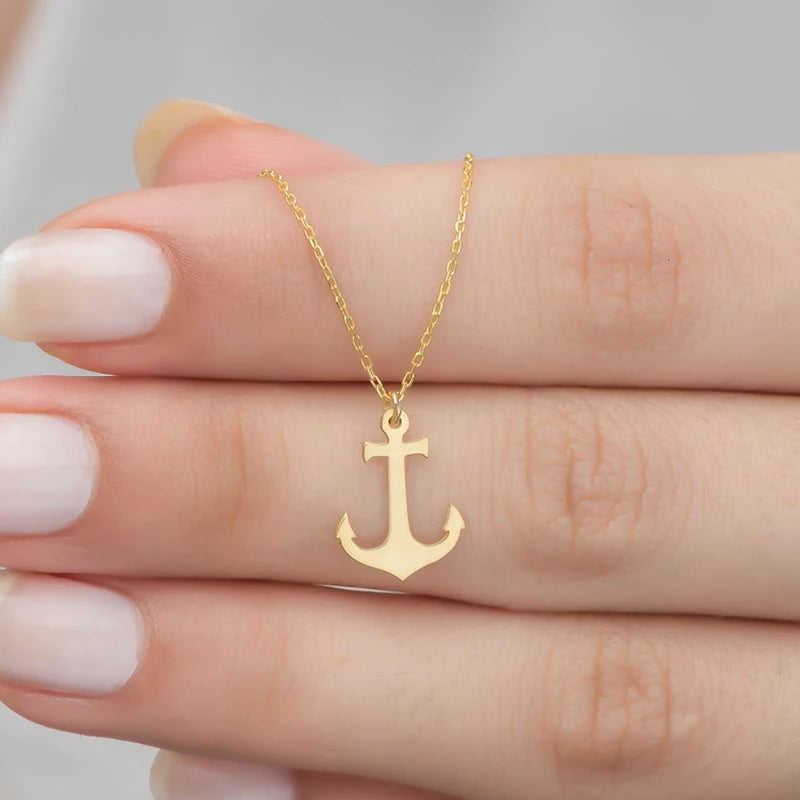 Stainless Steel Necklace For Women Men Hip Hop Punk Geometric Sea Anchor Pendant Choker Jewelry Bijoux Party Minimalist Gifts