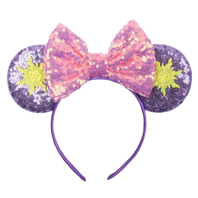 Cute Cartoon Hair Accessories for Girls Chameleon Sunflower Ears Hairbands Women Tangled Head Bands Kids Sequins 5"Bow Headwear