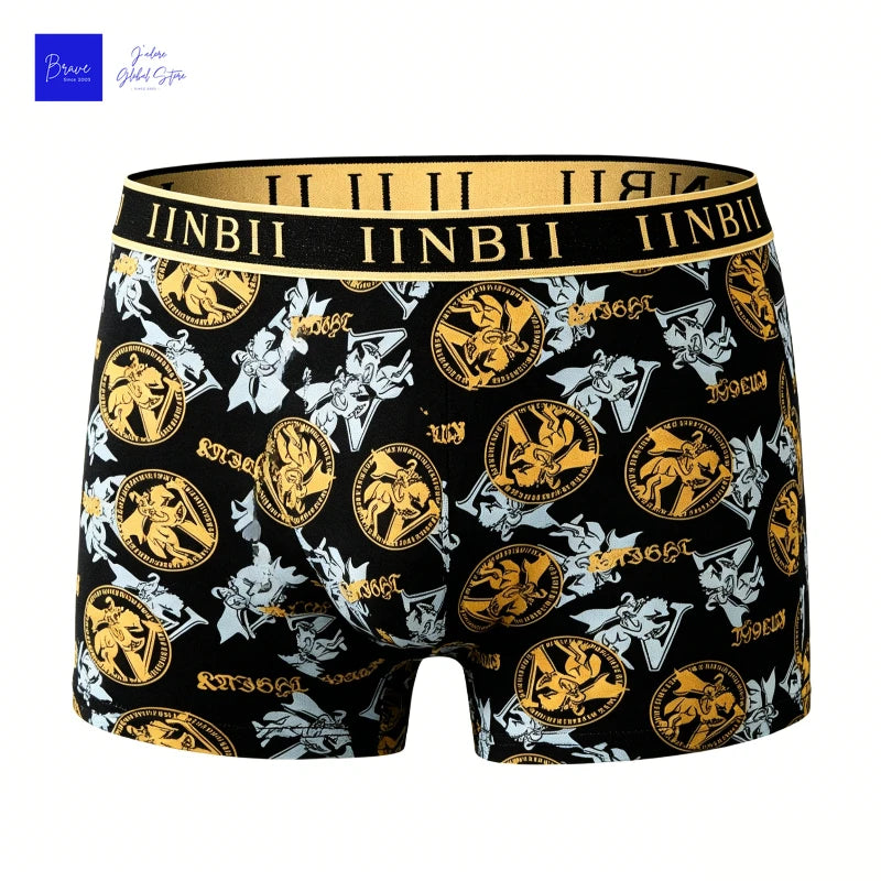 Men's Luxury Baroque Print Boxer Briefs Sexy Antibacterial Breathable Retro Style Underwear Shorts Boys Thin Flat Corner Panties