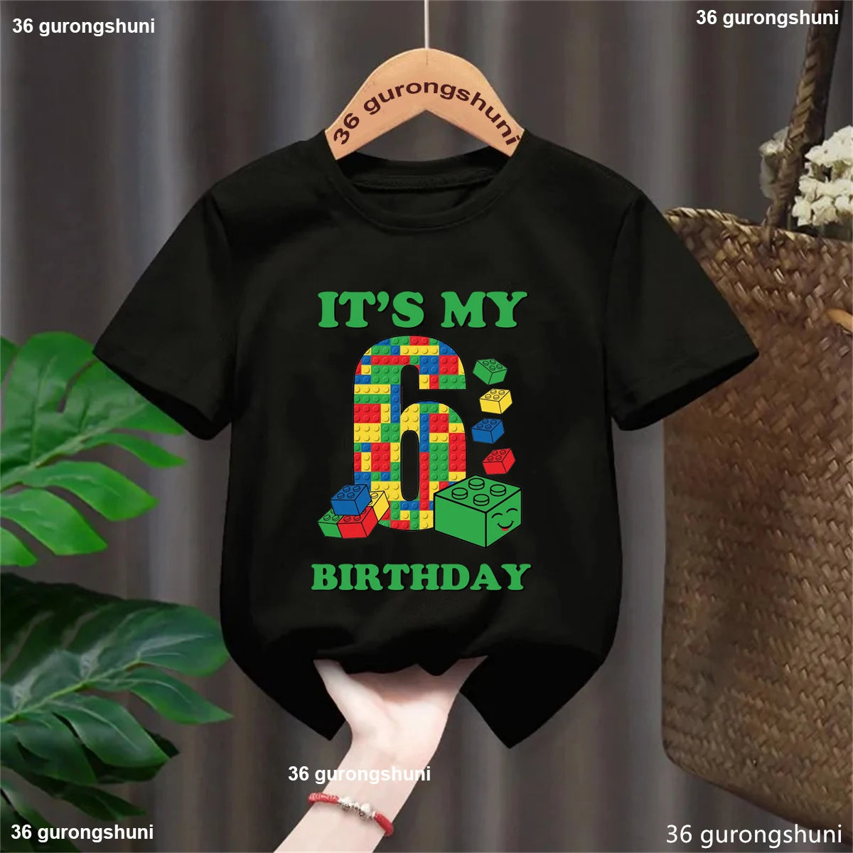 Black/Red T-Shirt For Girls/Boys It'S My 4th/5th/6th Birthday Building Blocks Printed T Shirt Perfect Birthday Gift Kids Clothes