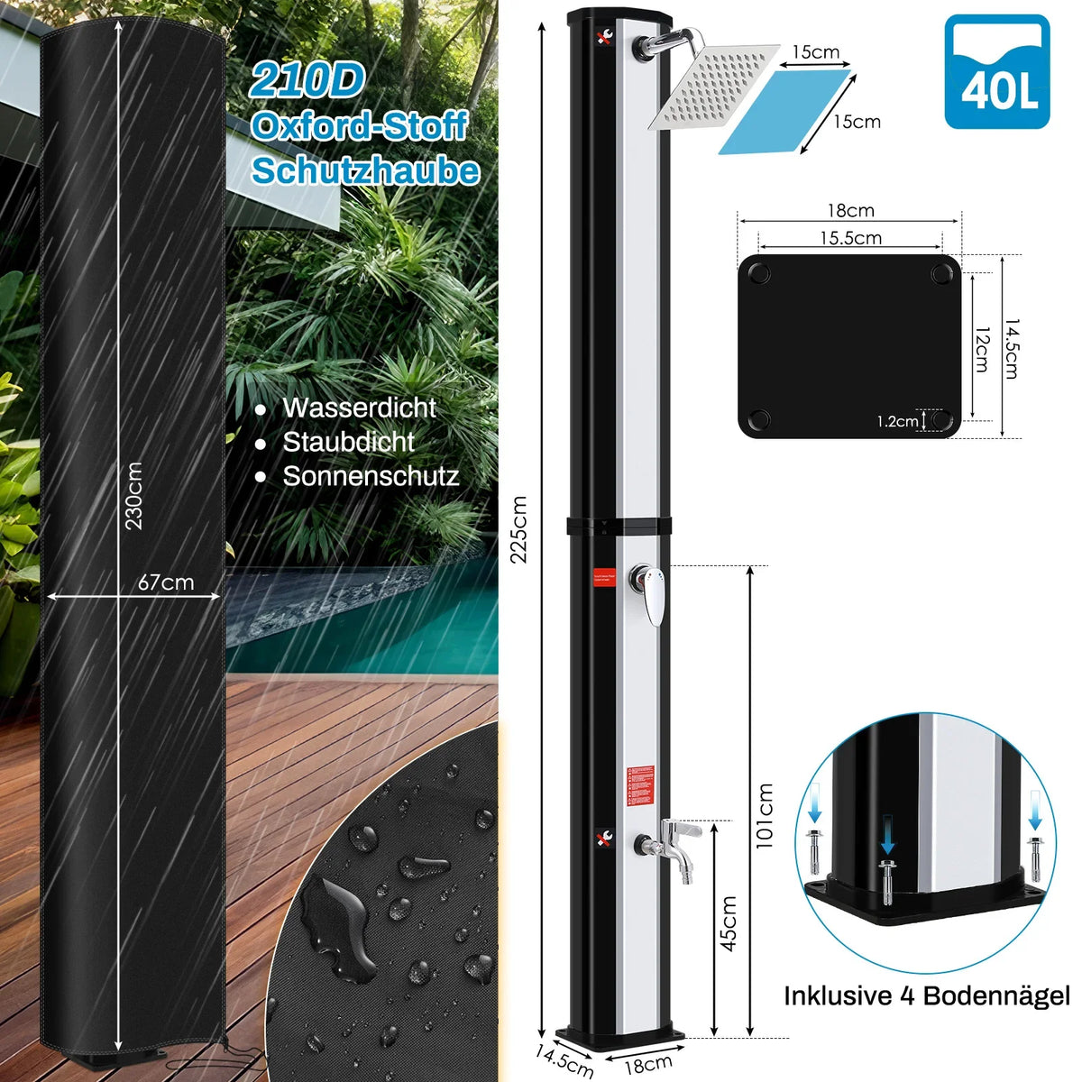 Premium Solar-Gartendusche für Außenbereich