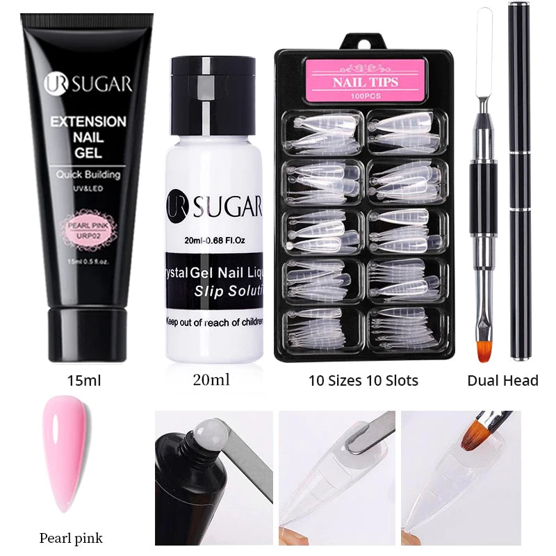 UR SUGAR 15ml Nail Extension Gel Set Acrylic Quick Building Hard Gel For Finger Prolong Form Tips Manicure Extension Tool Kits