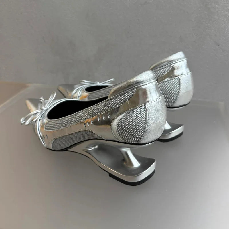 Women's High Heels Bow Mary Jane Shoes New Designer Shallow Single Shoes Non-Slip Women Casual Shoes Slip on Pointed Toe Pumps