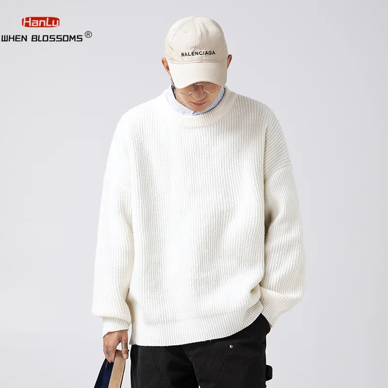 2023 Autumn Winter New Sweater Women's Men's  Green Knitted pullover Basic Solid Color Loose Black White Sweater Coats Warm Tops