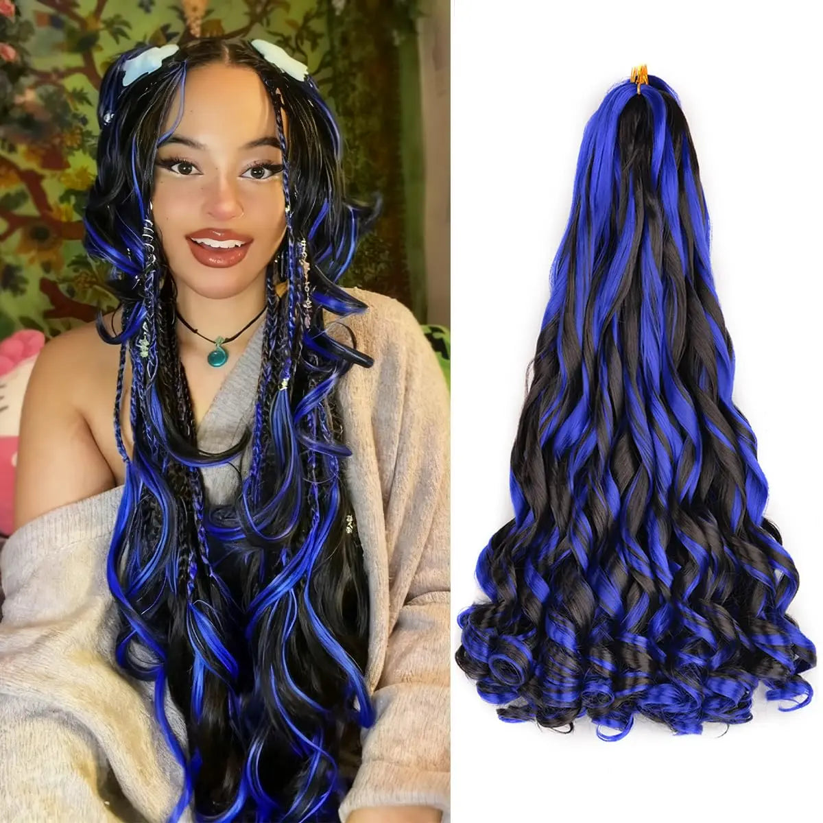 French Curl Braids Hair 22“Loose Wave Bouncy Synthetic Spiral Curls Braiding Hair Extensions Ombre Pre Stretched Hair For Women