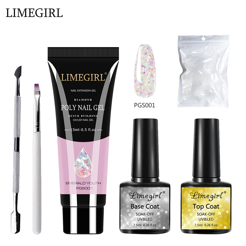LIMEGIRL  Poly Nail Gel Set Manicure Set Gel Cuticle Pusher Finger Extend Mold Nail Kit All For Quick Extension Manicure Set