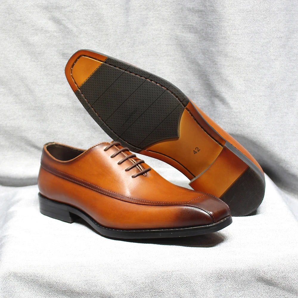 Classic Men's Oxford Dress Shoes Genuine Leather Lace-Up Point Toe Career Office Suit Formal Shoe for Men Wedding Party Oxfords