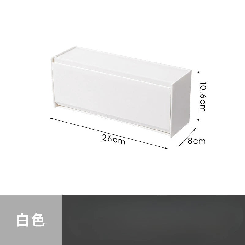 Bathroom Organizer Wall Mounted Storage Box No Drill Adhesive Shelf Flip Top Compartment Space Saving Home Storage Solution